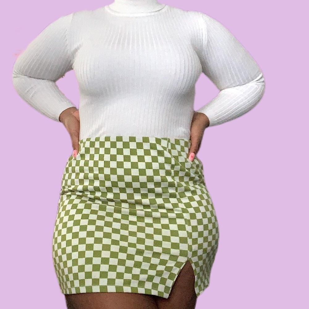 Green Checkerboard Mini Skirt